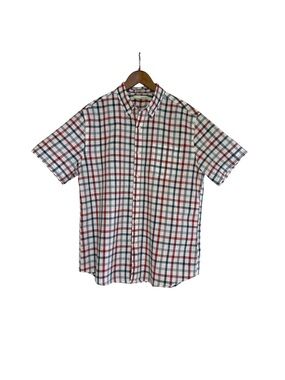 Hawker Rye 100% Cotton Men’s Short-Sleeve Button-Down Plaid Shirt - Navy/Red, L